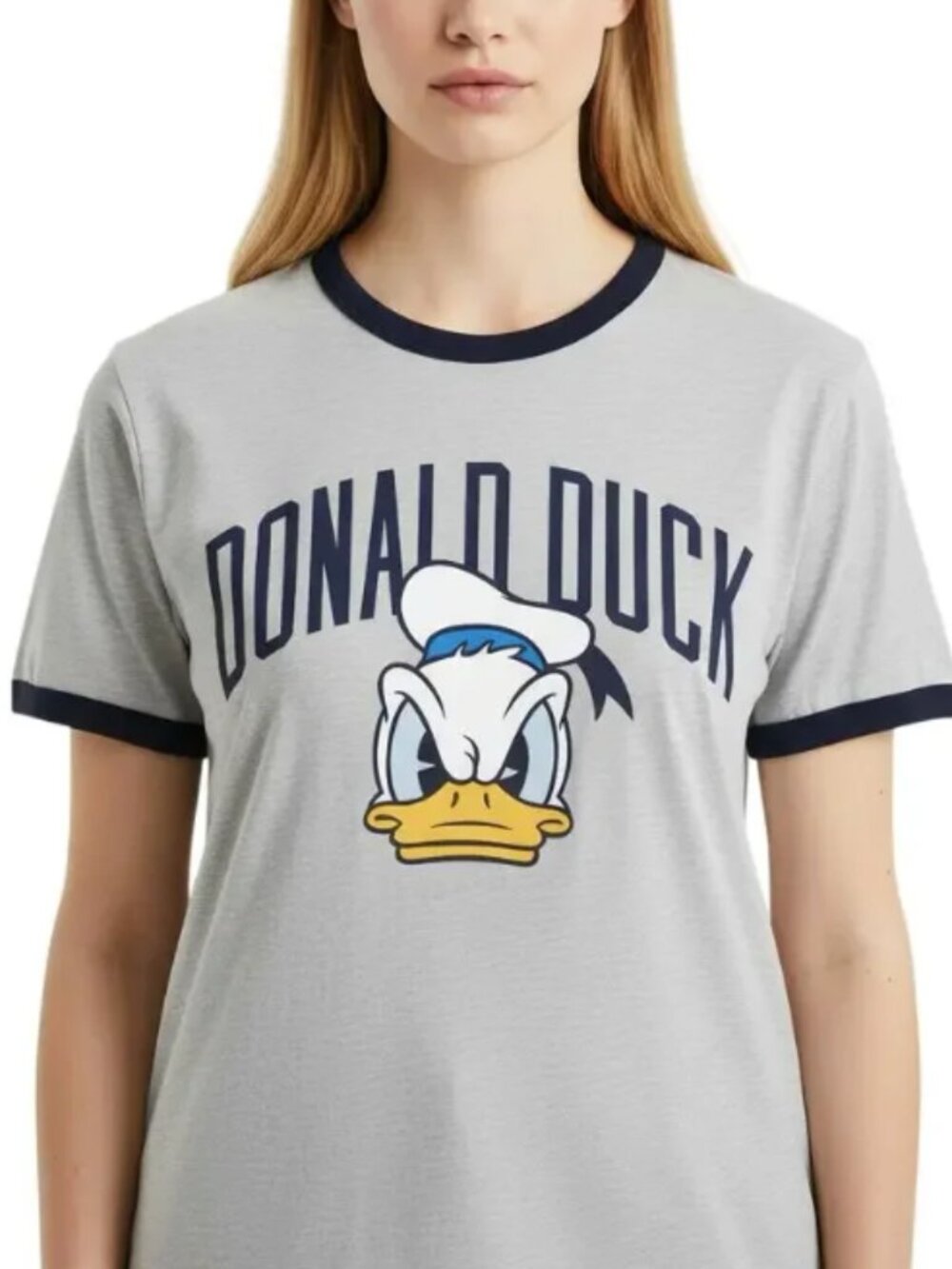 Disney Parks Donald Duck Ringer T Shirt L Gray Graphic Tee Angry Face
